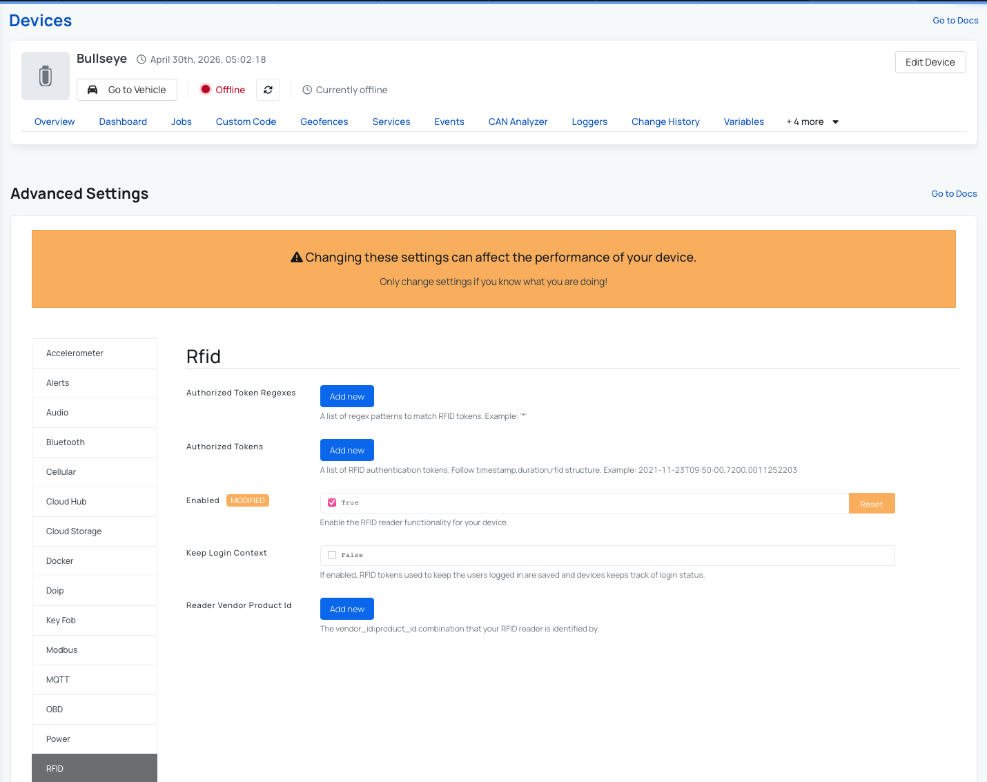 Advanced Settings for RFID