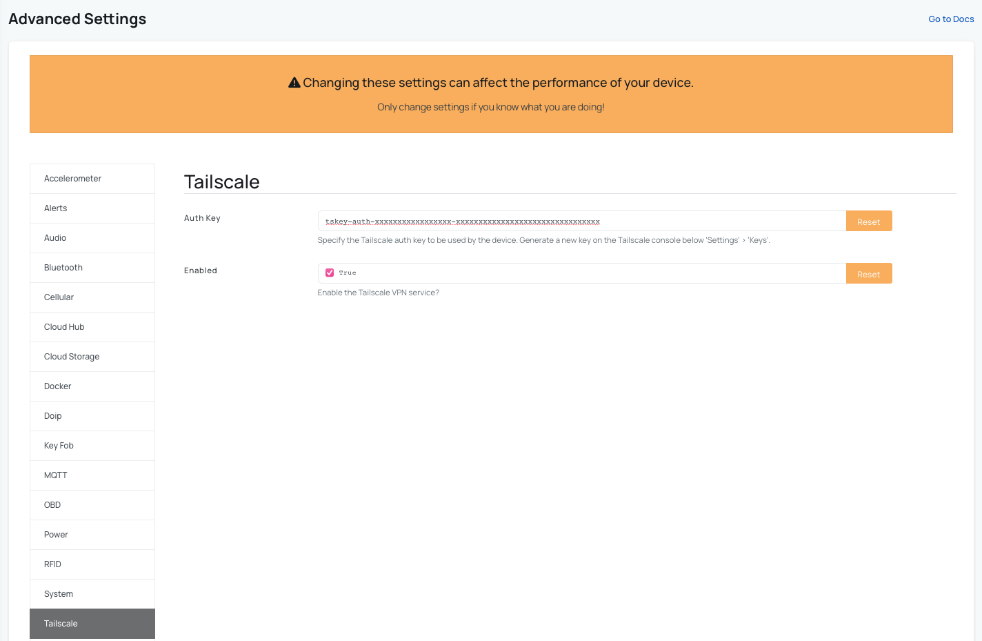Tailscale Advanced Settings