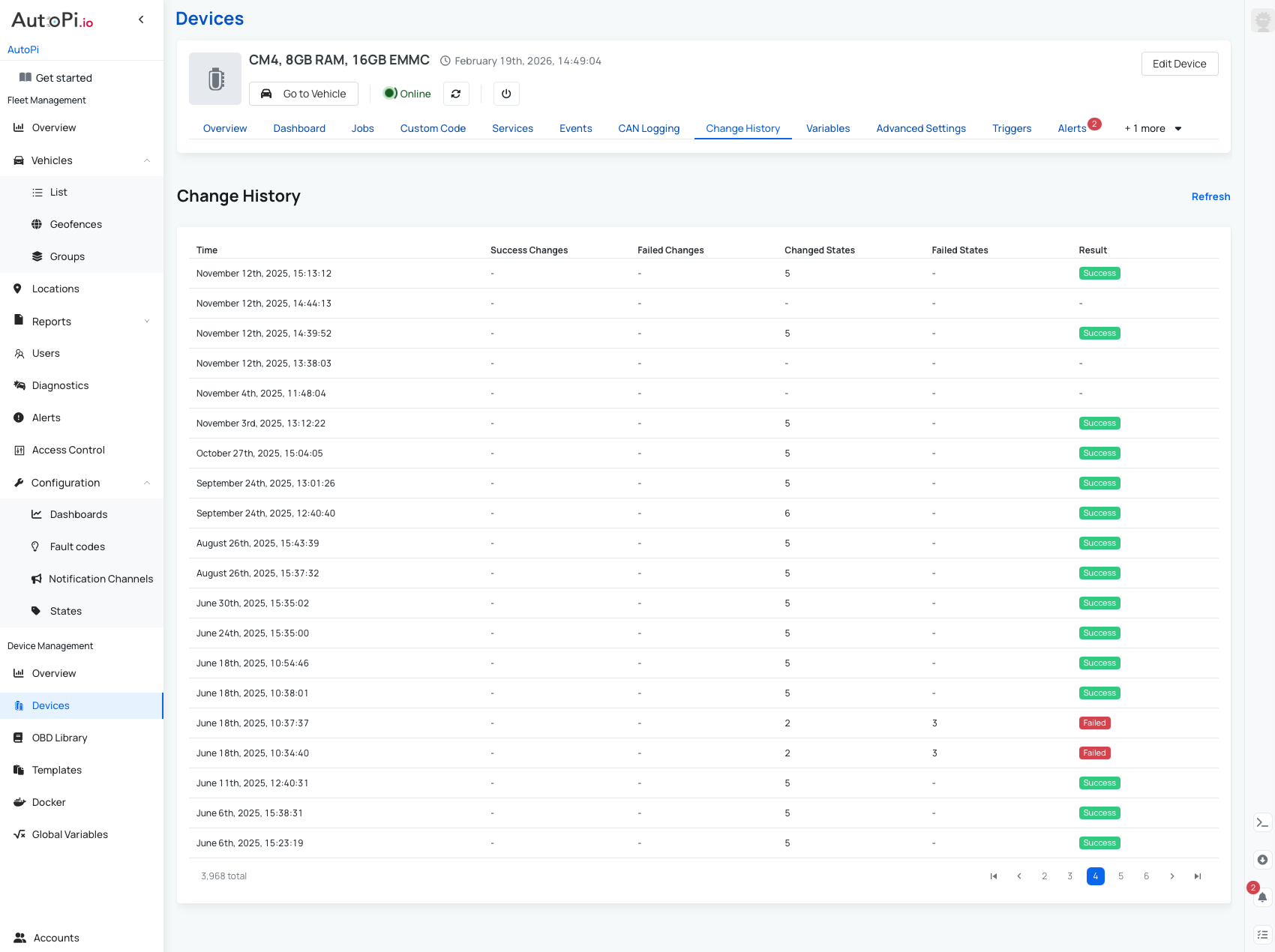 Change History Table