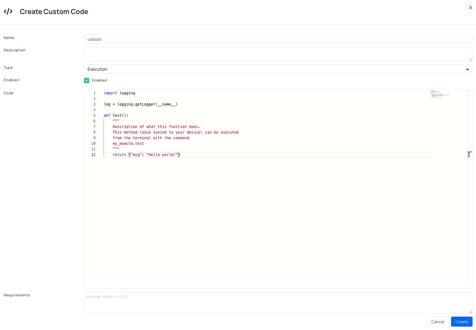 Example of the custom code