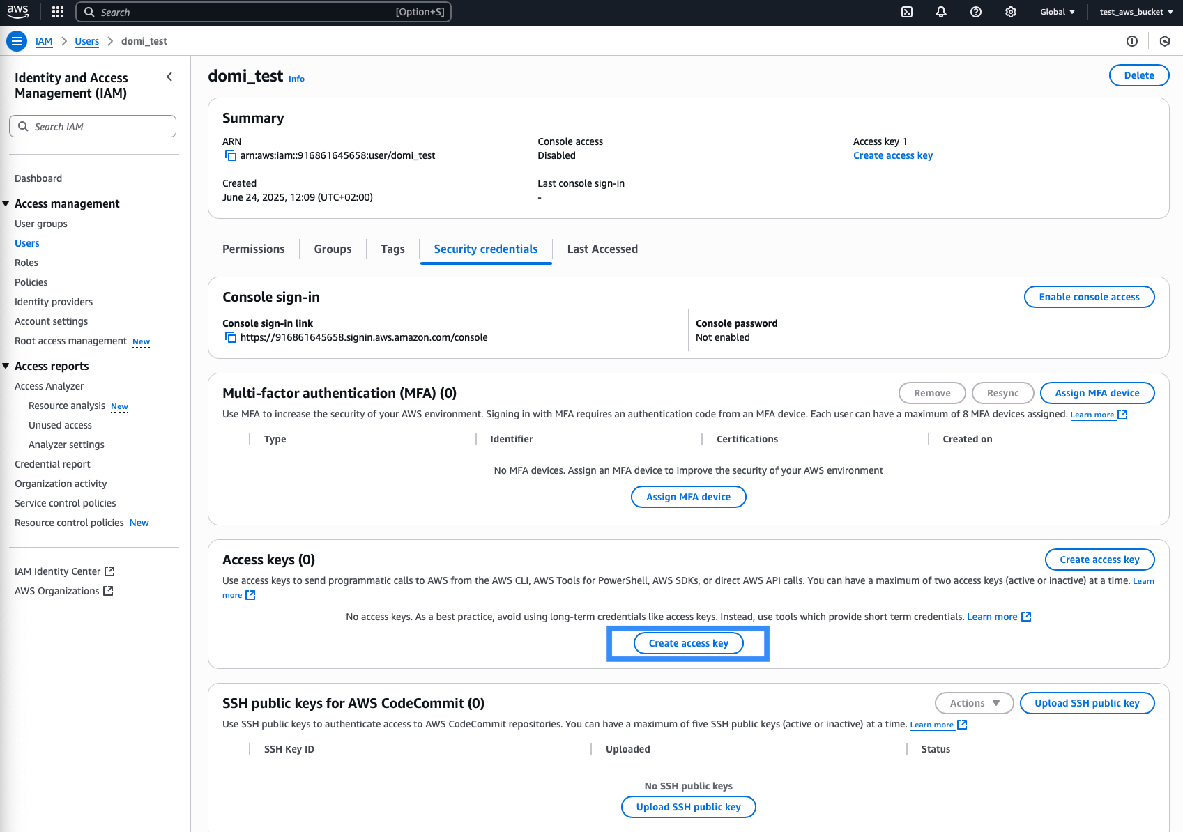 Create access key