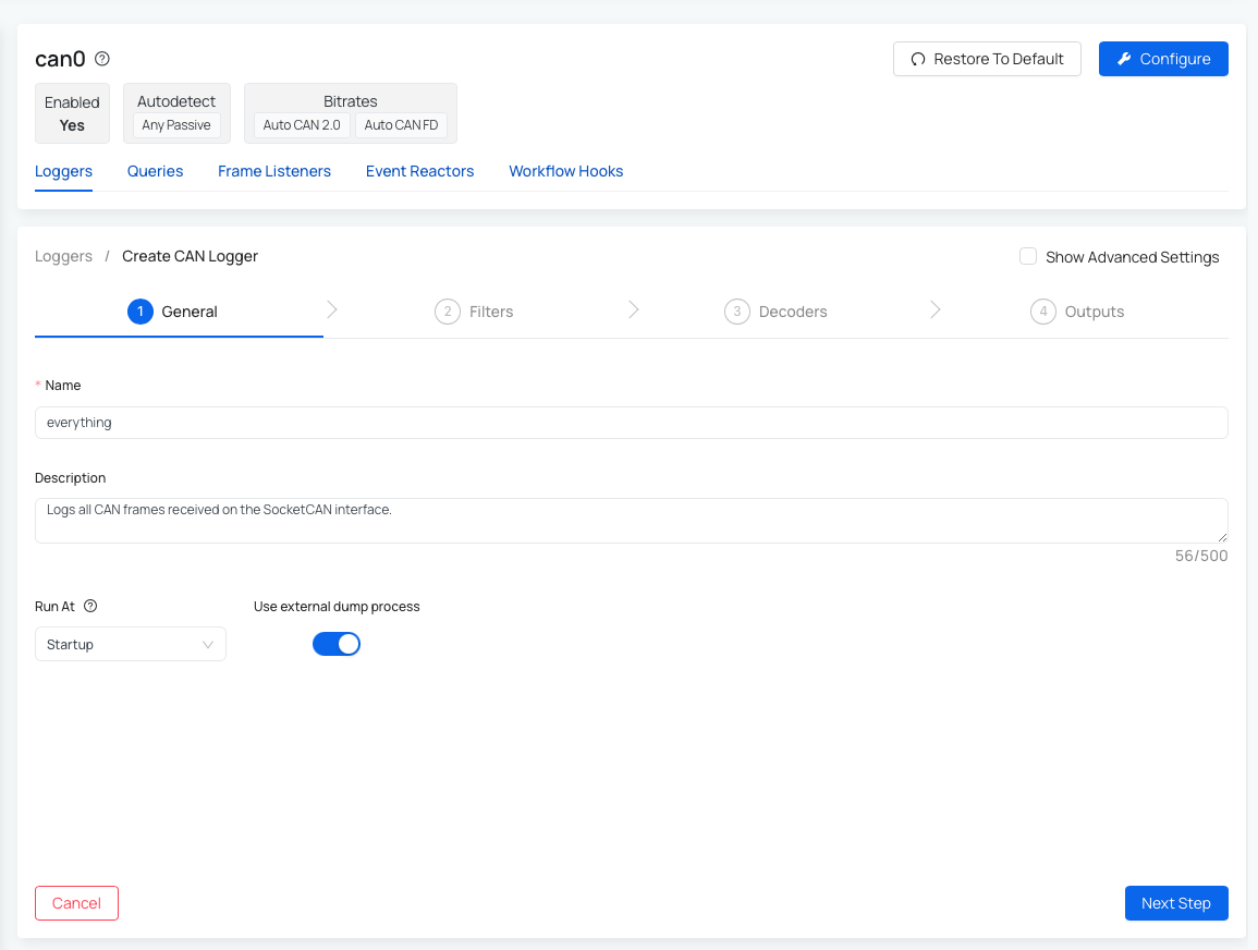 Loggers for AutoPi CAN-FD Pro device