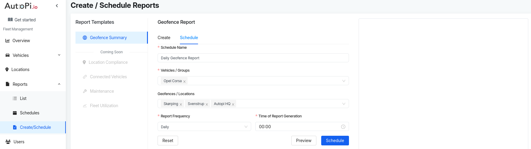 Create geofence report schedule