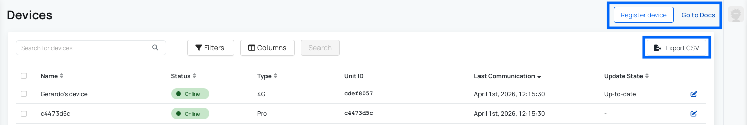 Devices List Functionalities