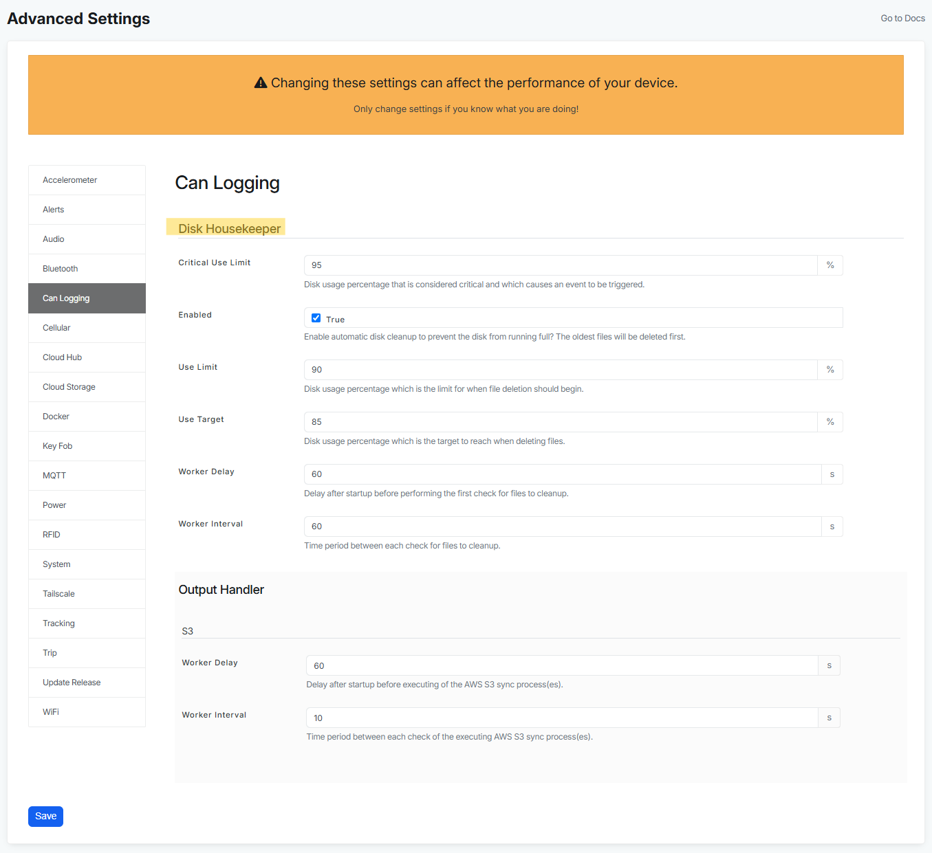 Advanced settings for Disk Housekeeper