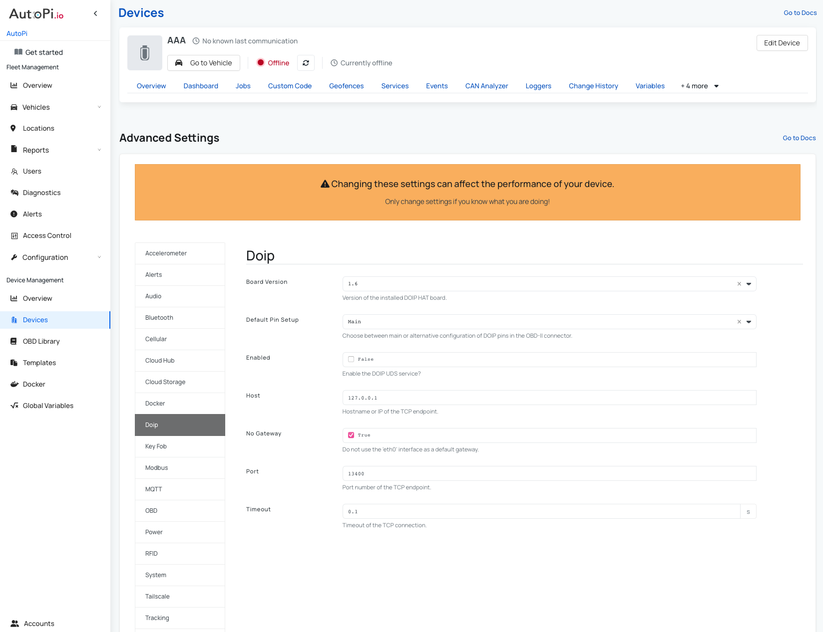 DoIP Advanced settings