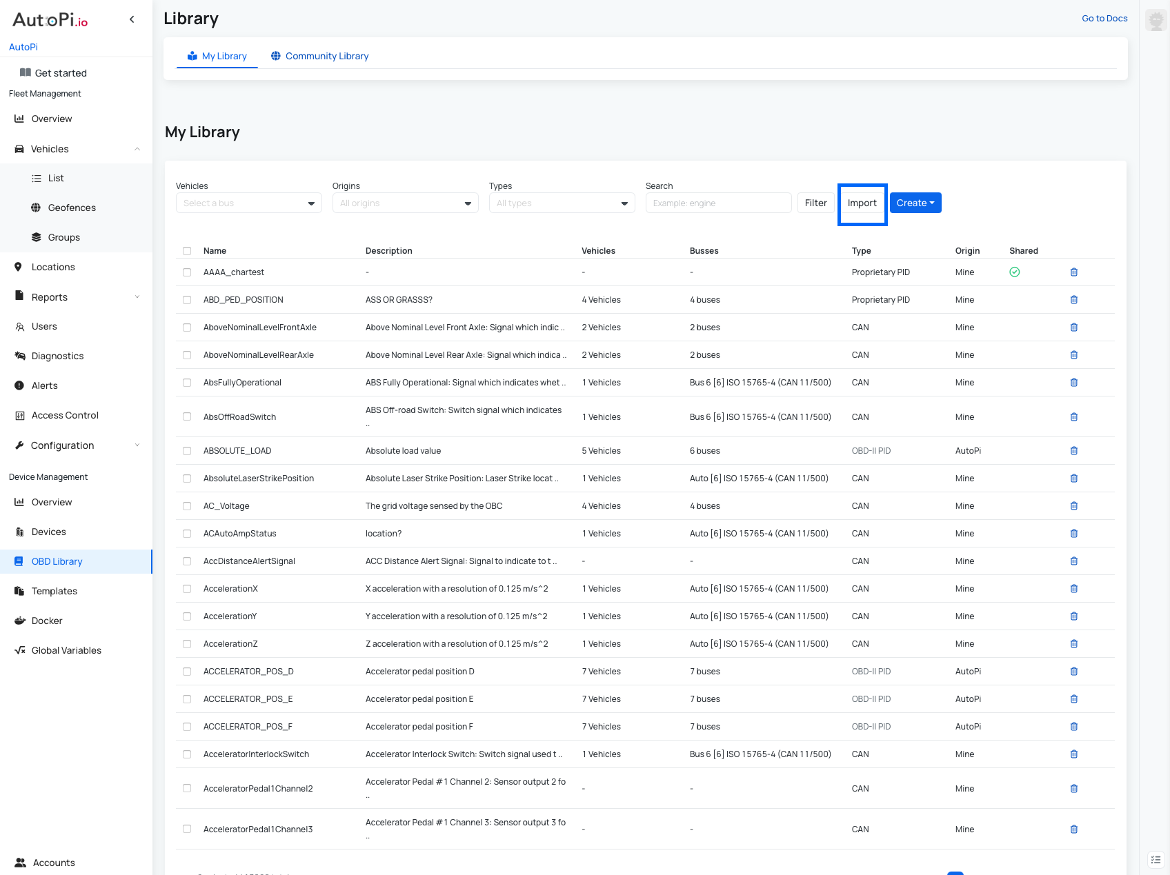 Import DBC/JSON file