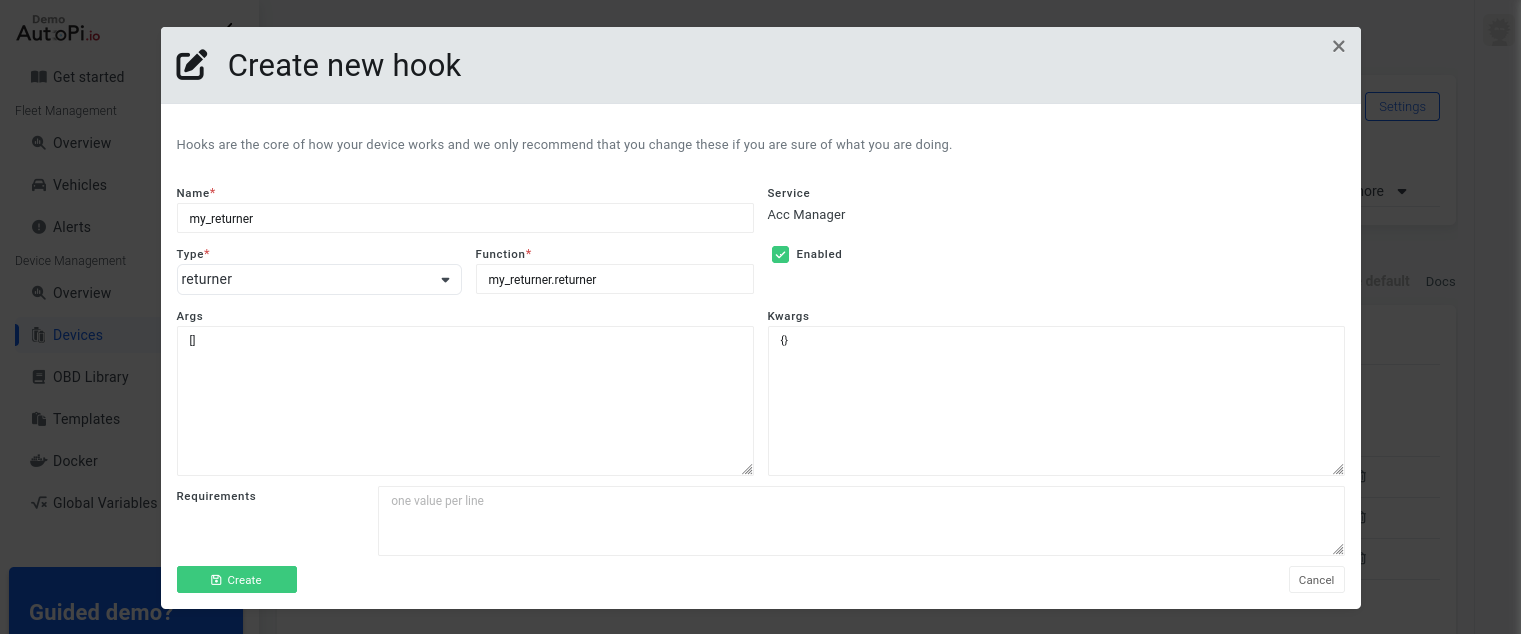 Register custom returner hook