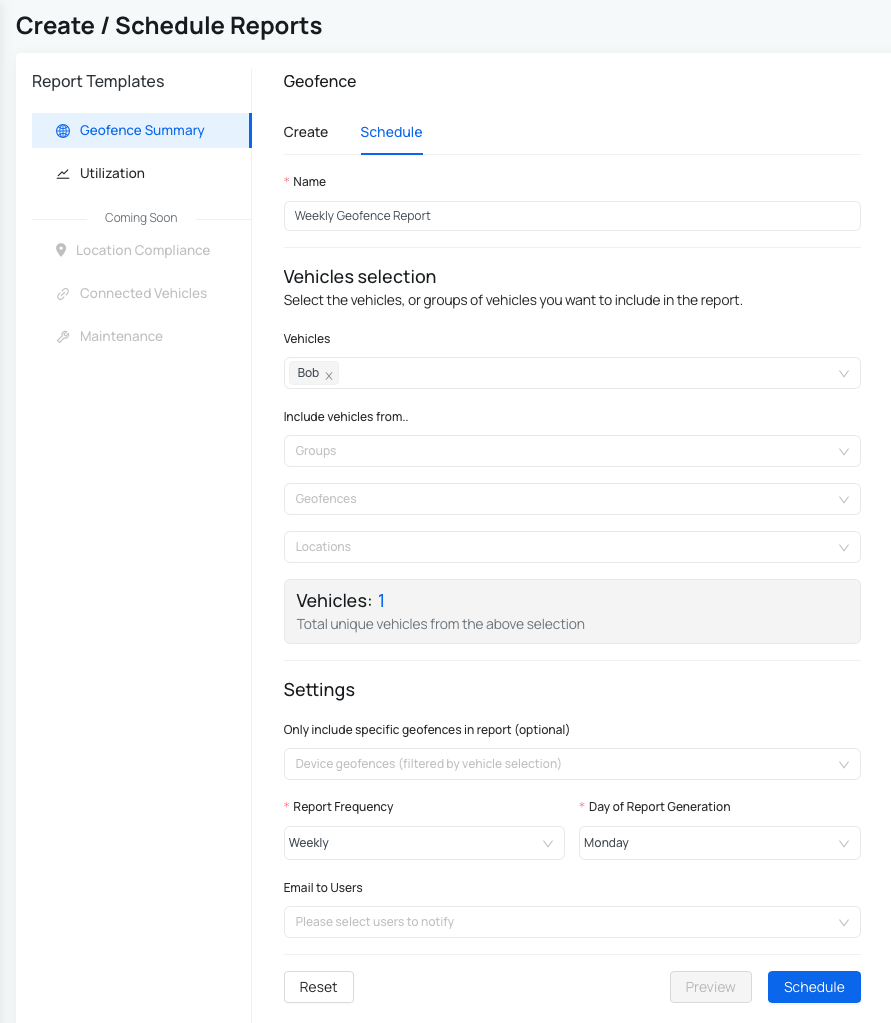 Create geofence report schedule