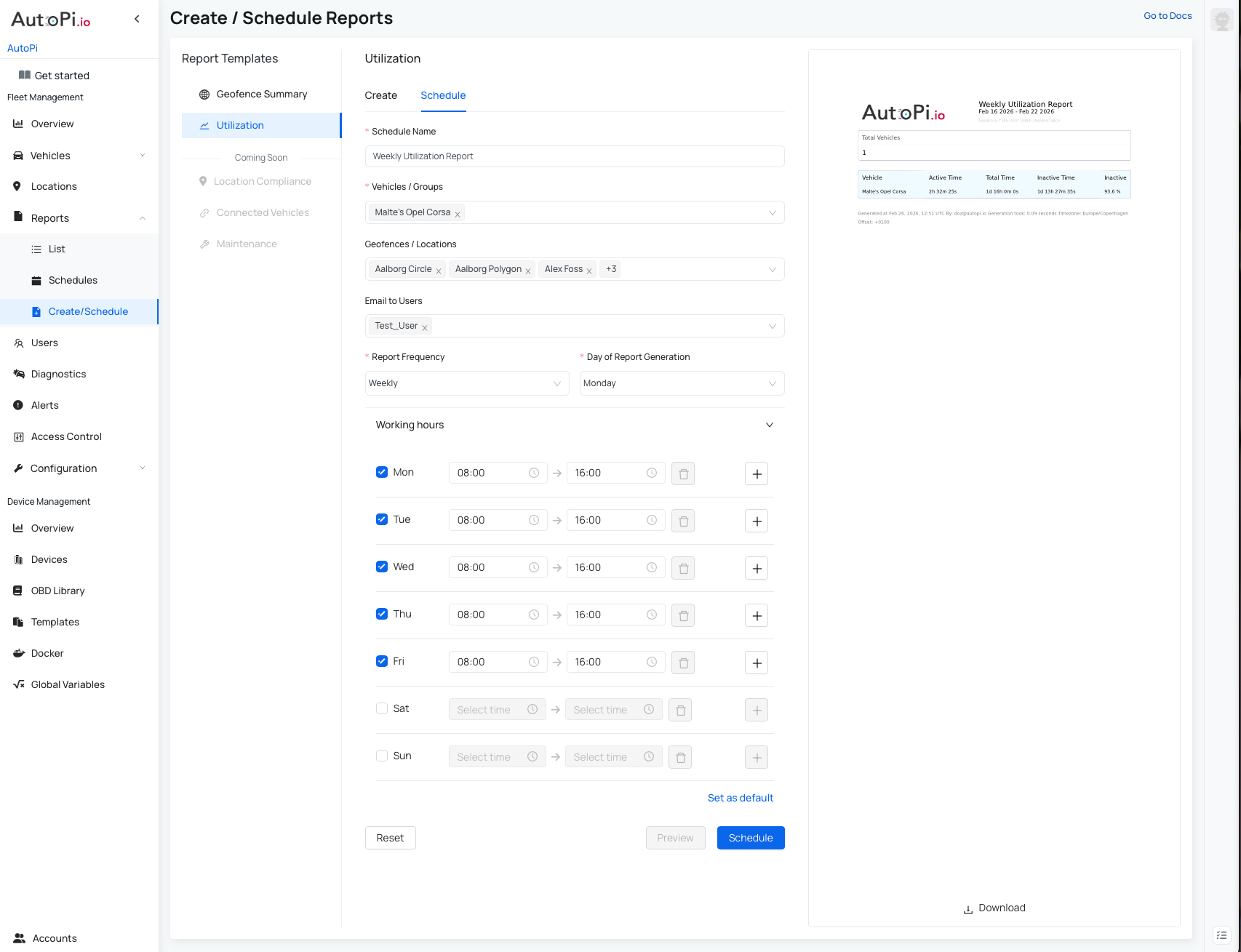 Schedule Utilization Report