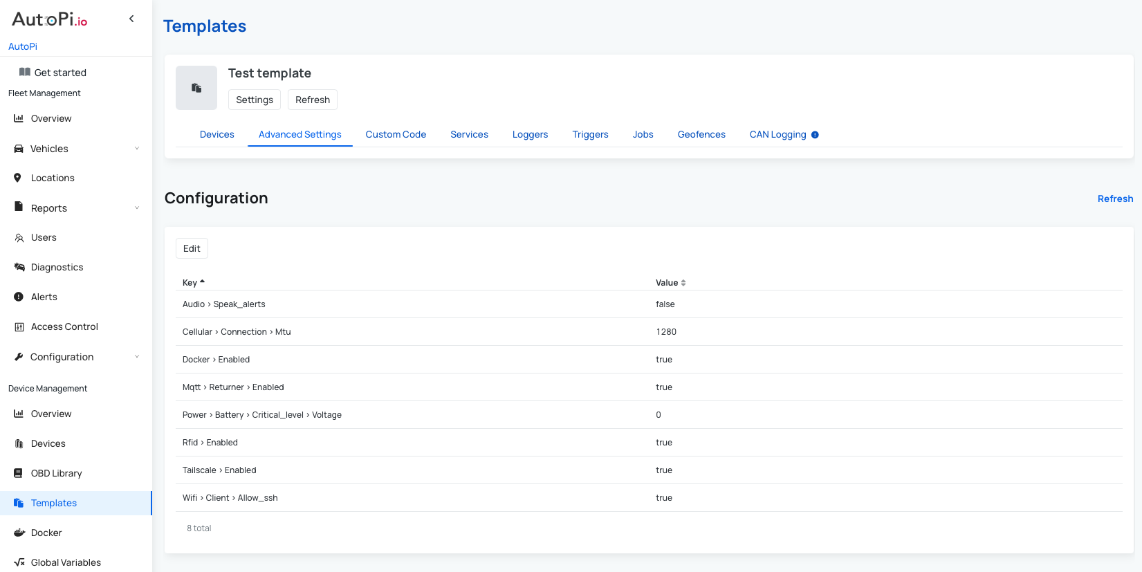 Templates' Advanced Settings
