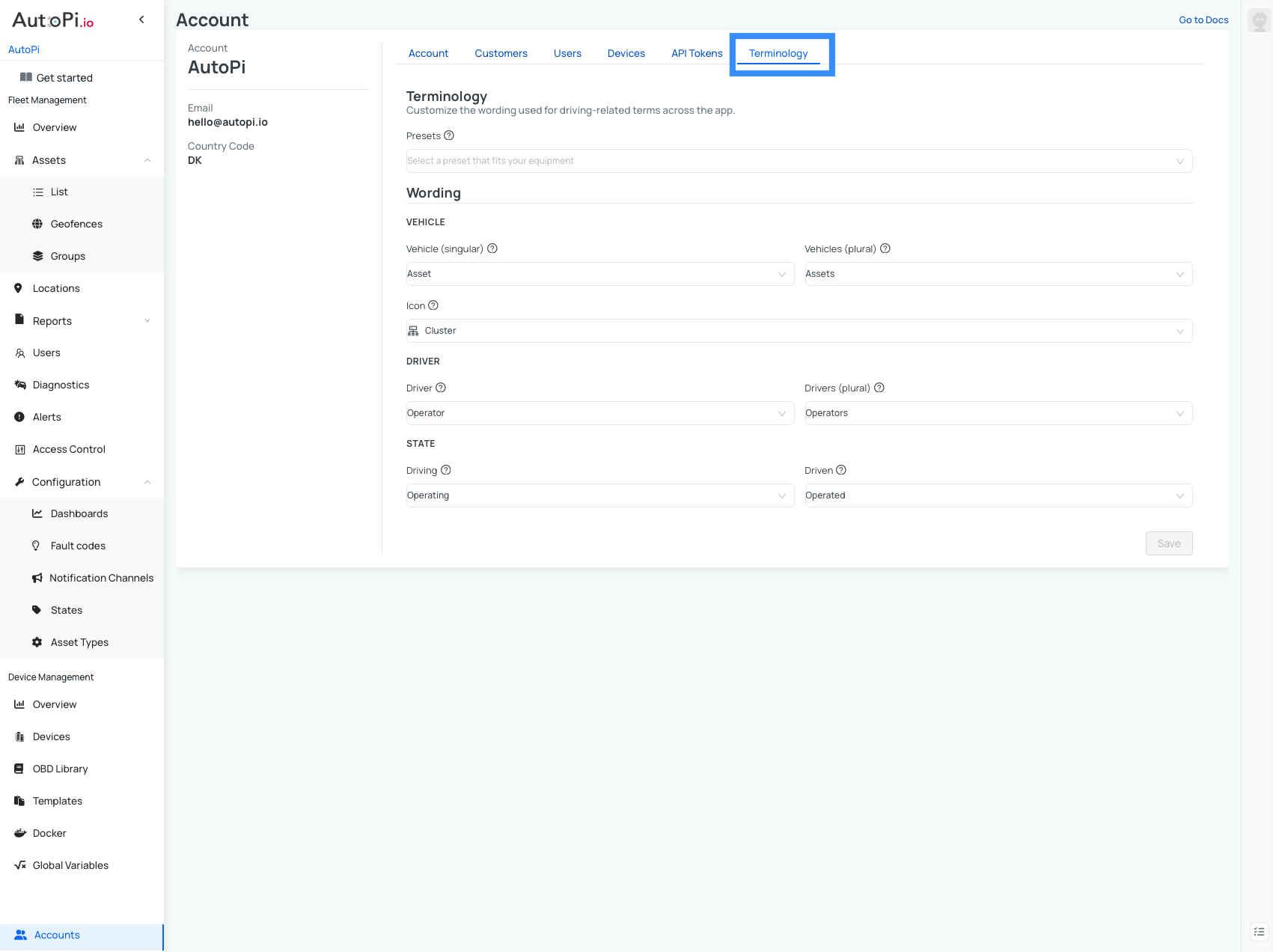 Terminology Tab