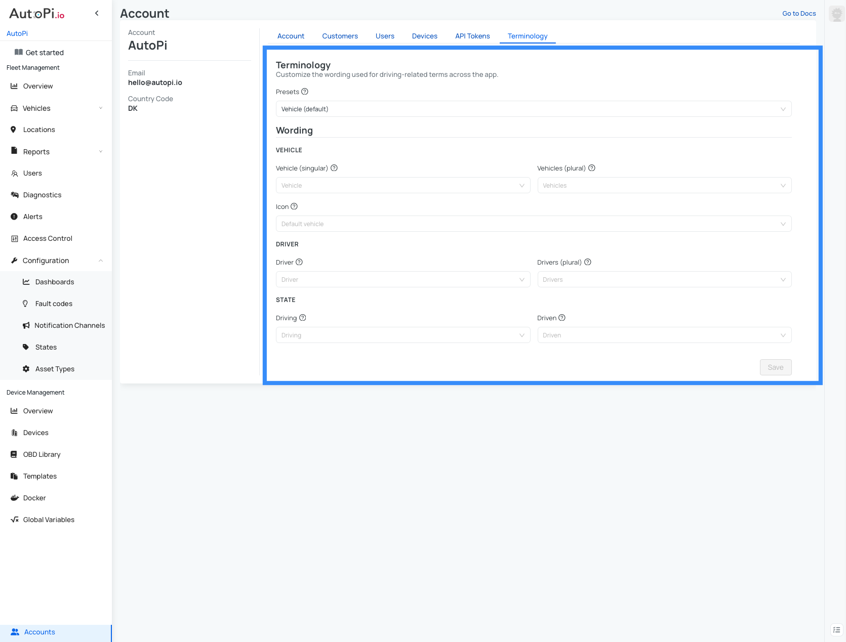 Terminology Tab