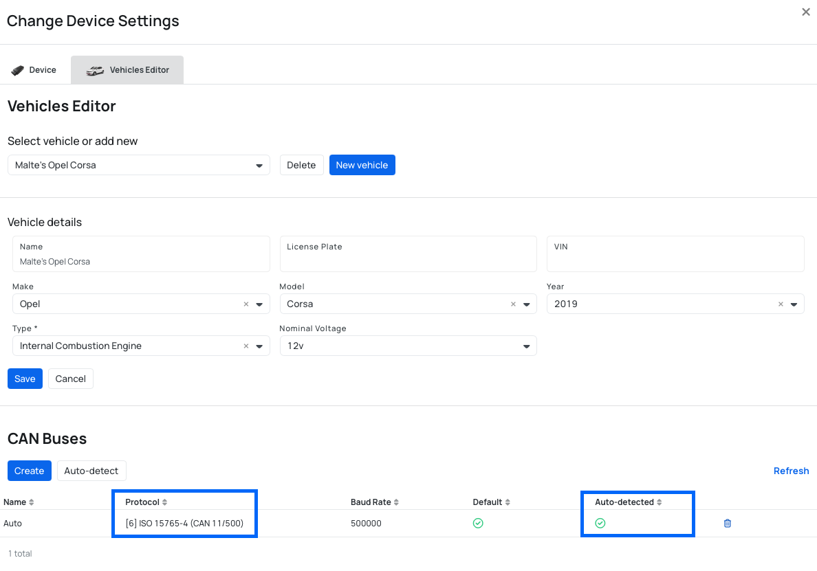 Vehicle editor - CAN Bus