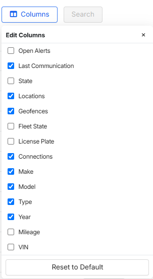 Vehicles list columns