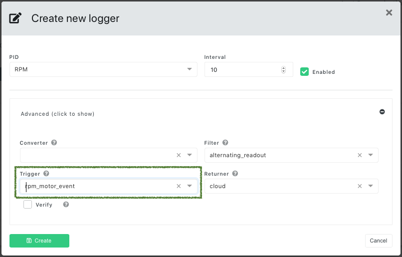 Setting up an RPM-based PID logger