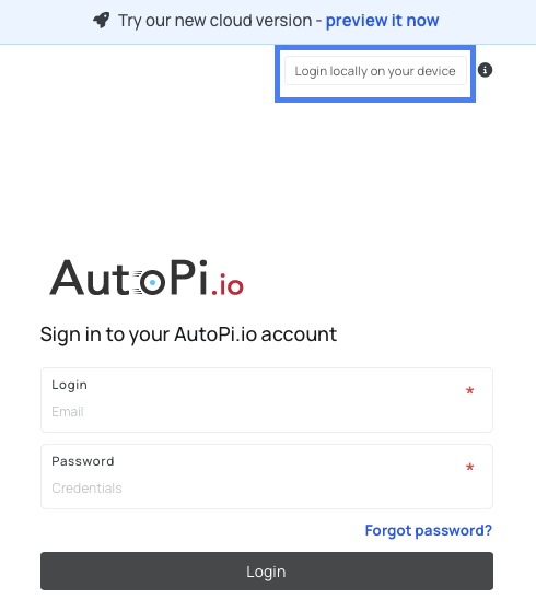 Login locally on your device button