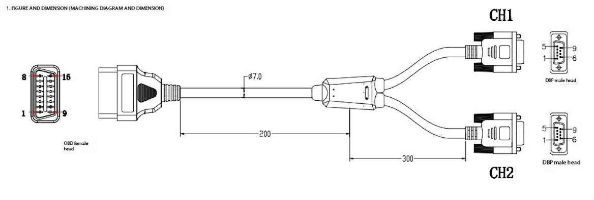 OBD-II to dual DB9 cable connections